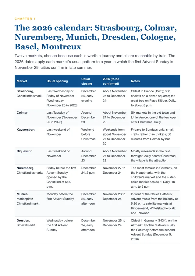 Page from Christmas Markets 2026: France, Germany & Switzerland planner: The 2026 market calendar
